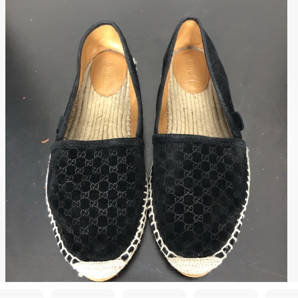 Gucci Black GG Logo Espadrille Flats sz 39